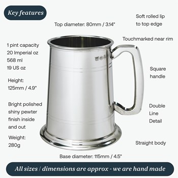 Double Lined One Pint Pewter Tankard