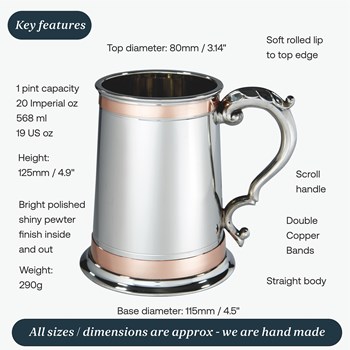 One Pint Double Copper Band Monarch Pewter Tankard One Pint Double Copper Band Monarch Pewter Tankard