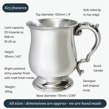Classic Georgian One pint Pewter Tankard