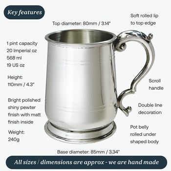 Standard Jacobean One Pint Pewter Tankard Standard Jacobean One Pint Pewter Tankard