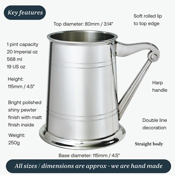 Harp Handle One Pint Pewter Tankard