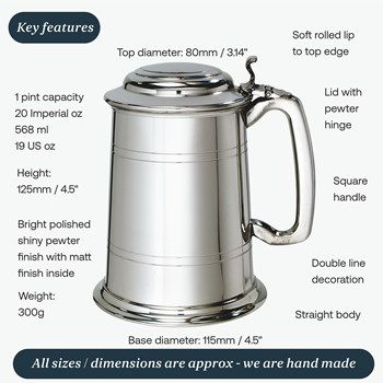 Standard Lidded One Pint Pewter Tankard Standard Lidded One Pint Pewter Tankard