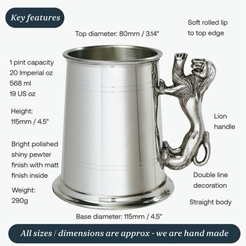 Lion Handle One Pint Pewter Tankard