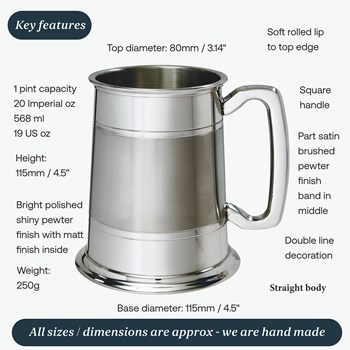 Part Satin Standard One Pint Lined Pewter Tankard Part Satin Standard One Pint Lined Pewter Tankard