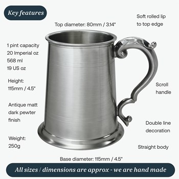 One Pint Antique Fancy Handle Pewter Tankard One Pint Antique Fancy Handle Pewter Tankard