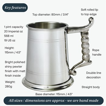 Rope Handle One Pint Pewter Tankard