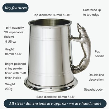 Fox Handle One Pint Pewter Tankard Fox Handle One Pint Pewter Tankard