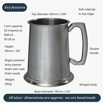 One Pint Antique Finish Pewter Tankard