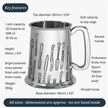 Knife Fork Spoon One Pint Pewter Tankard
