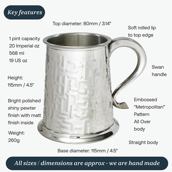 Metropolitan One Pint Pewter Tankard Metropolitan One Pint Pewter Tankard