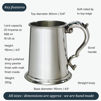 Plain Fancy Handle One Pint Pewter Tankard