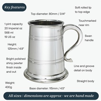 One Pint Heeley Pewter Lined Tankard