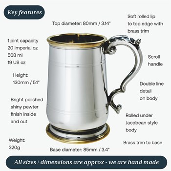 One Pint Hallam Pewter And Brass Jacobean Tankard