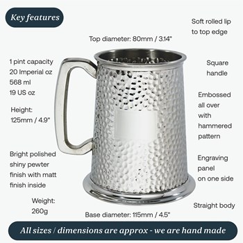 Hammered One Pint Pewter Tankard