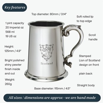 Lion Of Scotland One Pint Pewter Tankard