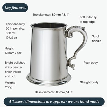 Plain Scroll Handle One Pint Pewter Tankard
