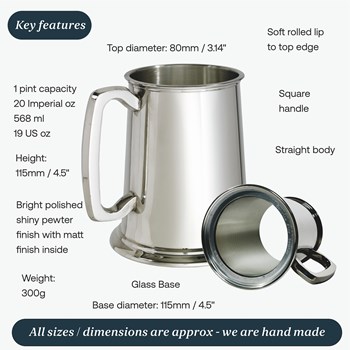Standard Plain Glass Base One Pint Pewter Tankard Standard Plain Glass Base One Pint Pewter Tankard