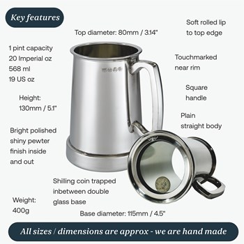 Shilling One Pint Pewter Tankard Glass Base Shilling One Pint Pewter Tankard Glass Base