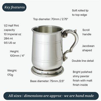 Half Pint Jacobean Pewter Tankard