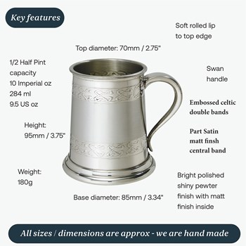 Half Pint Embossed Celtic Band Pewter Tankard