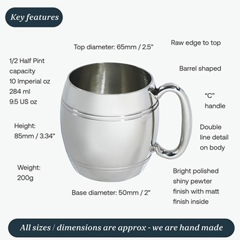 Half Pint Barrel Pewter Tankard