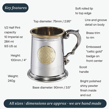 Half Pint Celtic Gold Pewter Tankard Half Pint Celtic Gold Pewter Tankard
