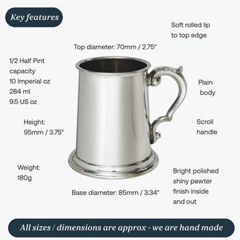 Half Pint Plain Scroll handle Pewter Tankard