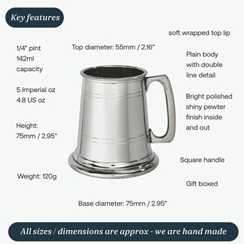 Lined Square Handle Baby Pewter Quarter Pint Mug