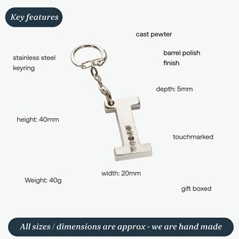Initial I Touchmarked Pewter Keyring