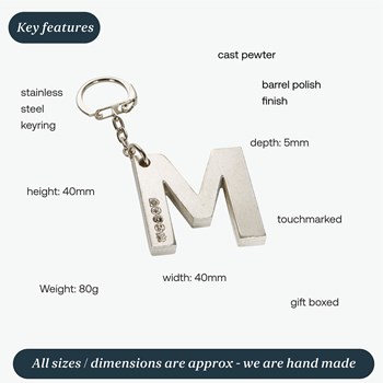 Initial M Touchmarked Pewter Keyring Initial M Touchmarked Pewter Keyring