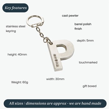 Initial P Touchmarked Pewter Keyring Initial P Touchmarked Pewter Keyring
