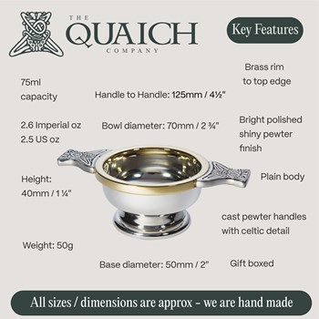 Brass Rim Small Pewter Quaich