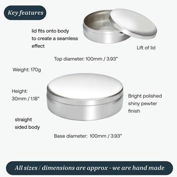 10cm Round Plain Pewter Trinket Box