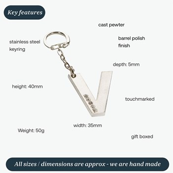 Initial V Touchmarked Pewter Keyring Initial V Touchmarked Pewter Keyring
