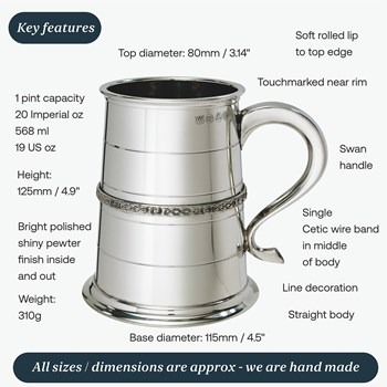 Single Celtic Band One Pint Pewter Tankard