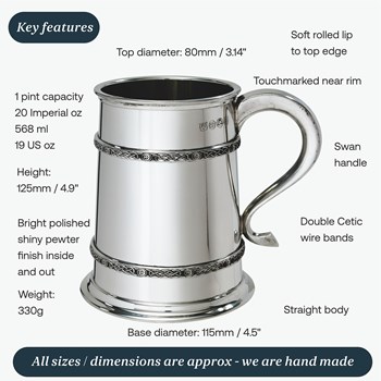 One Pint Double Celtic Bands Pewter Tankard One Pint Double Celtic Bands Pewter Tankard
