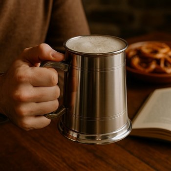 1 Pint Antique Fancy Handle Pewter Tankard | this product is a test pewter tankard