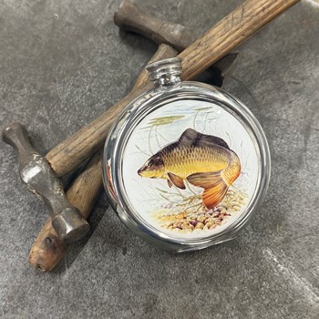 6oz Round Pewter Carp Picture Flask