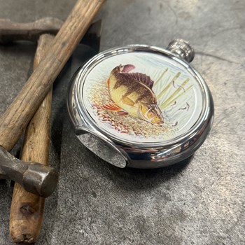 6oz Round Perch Pewter Picture Flask