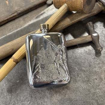 6oz Shooting Embossed Pewter Pocket Flask 6oz Shooting Embossed Pewter Pocket Flask