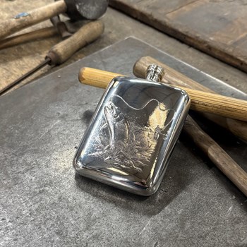 6oz Fishing Embossed Pewter Pocket Flask 6oz Fishing Embossed Pewter Pocket Flask