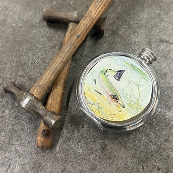 6oz Round Trout Pewter Picture Flask