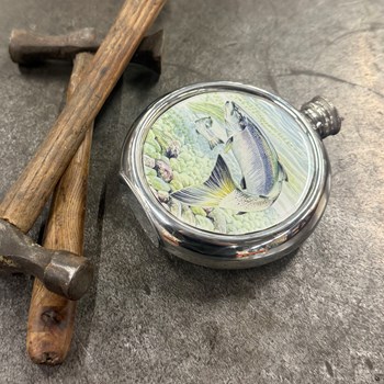 6oz Round Salmon Pewter Picture Flask