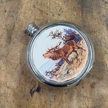 6oz Round Stag Pewter Picture Flask