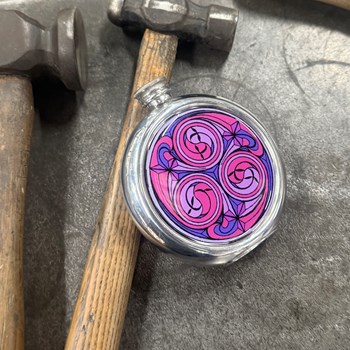 6oz Round Kells Red Pewter Picture Flask