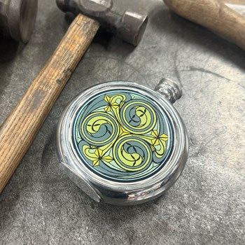 6oz Round Kells Green Pewter Picture Flask