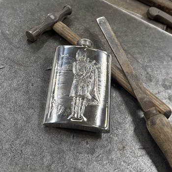 3oz Embossed Piper Pewter Top Pocket Flask