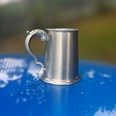 One Pint Antique Fancy Handle Pewter Tankard