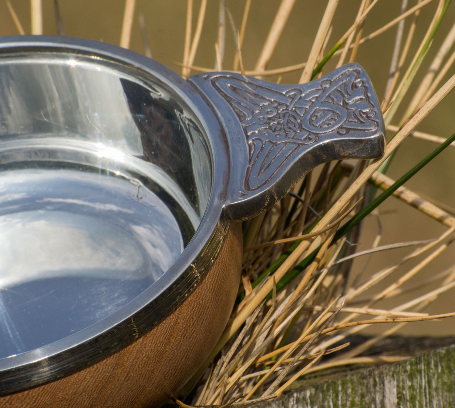 Medium Wood and Pewter Quaich