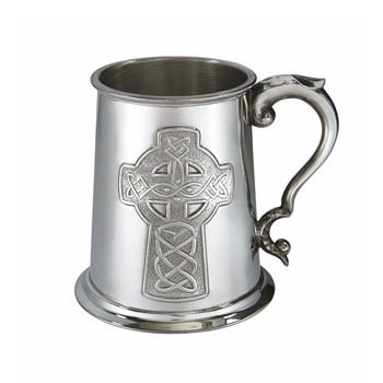 Embossed Celtic Cross One Pint Pewter Tankard Embossed Celtic Cross One Pint Pewter Tankard